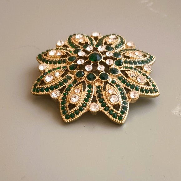 Monet Gold Flower Brooch Pin with Black and Clear Stones Gift for Mom - Picture 1 of 10